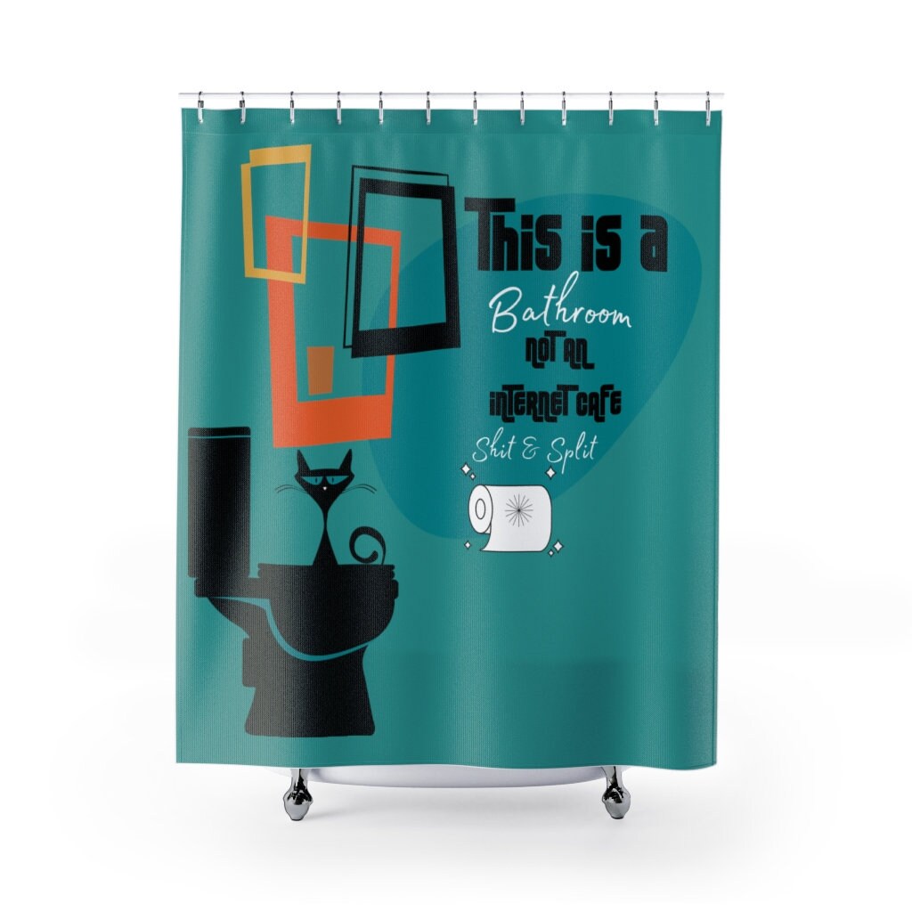 Funny Atomic Cat Retro Shower Curtain with Playful Design for a Hipster Bathroom
