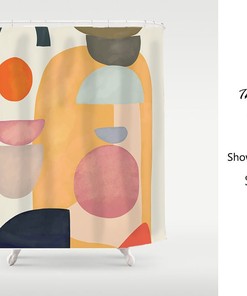 Funny Bathroom Decor with Abstract Boho Art Scene Shower Curtain