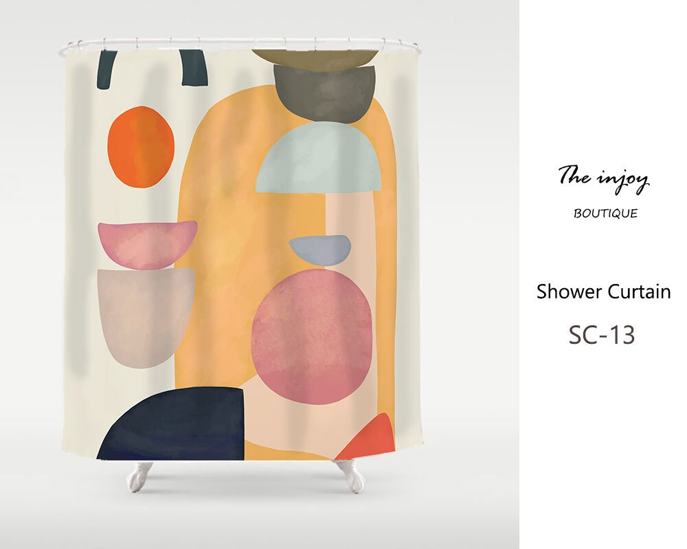 Funny Bathroom Decor with Abstract Boho Art Scene Shower Curtain