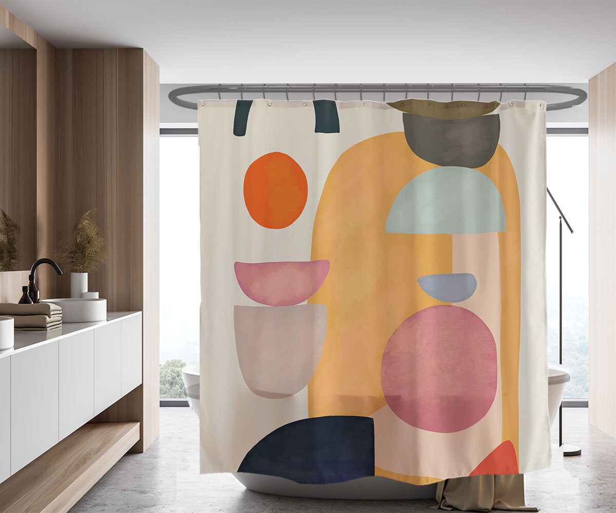 Funny Bathroom Decor with Abstract Boho Art Scene Shower Curtain - Image 2