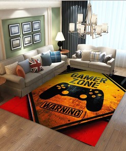 Funny Gaming Carpet with Controller Print for Boy's Kid Teen Nursery, Orange and Black Gamer Area Rug