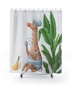 Funny Giraffe Shower Curtain for Kids Bathroom - Animal Bathroom Decor & Housewarming Gift Included