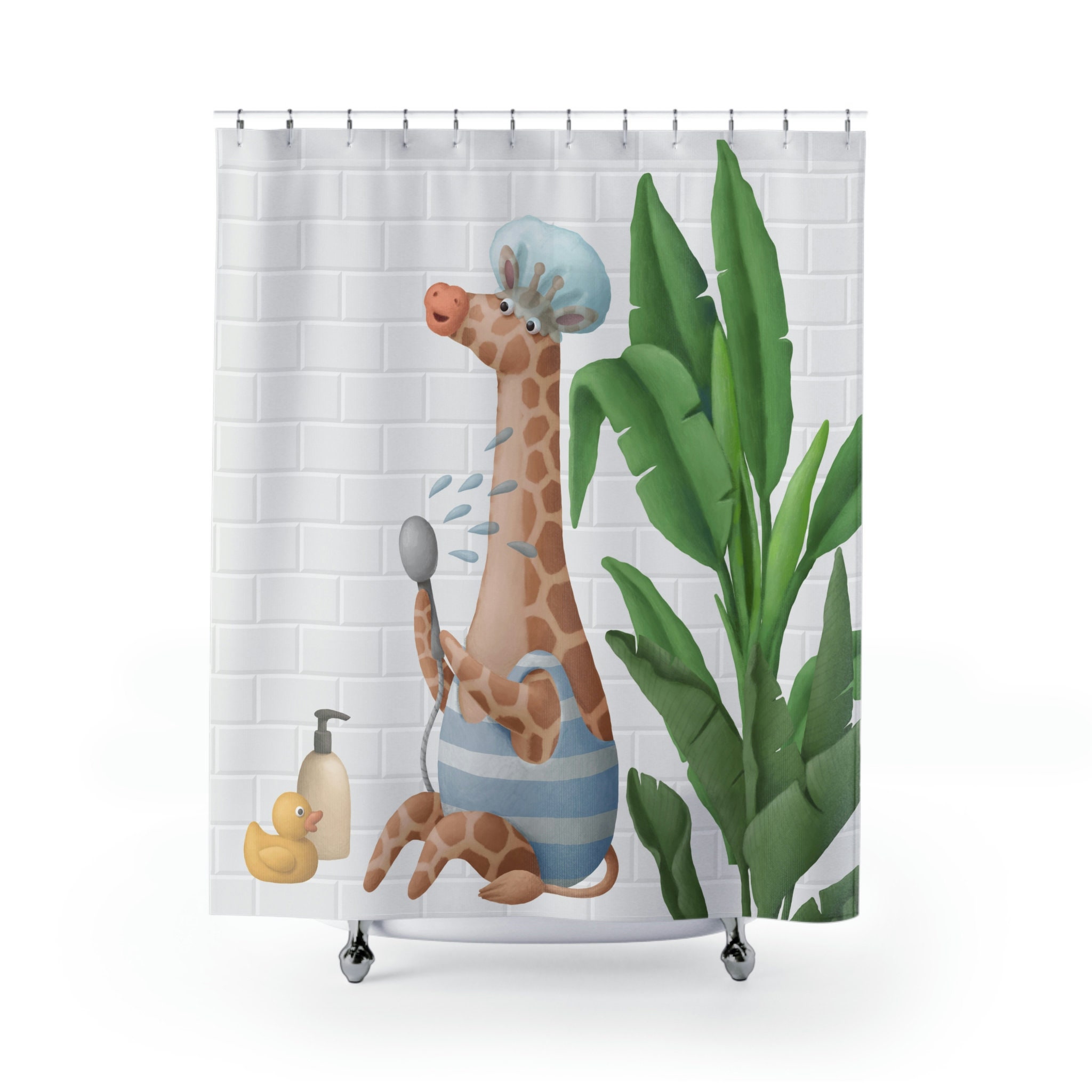 Funny Giraffe Shower Curtain for Kids Bathroom - Animal Bathroom Decor & Housewarming Gift Included