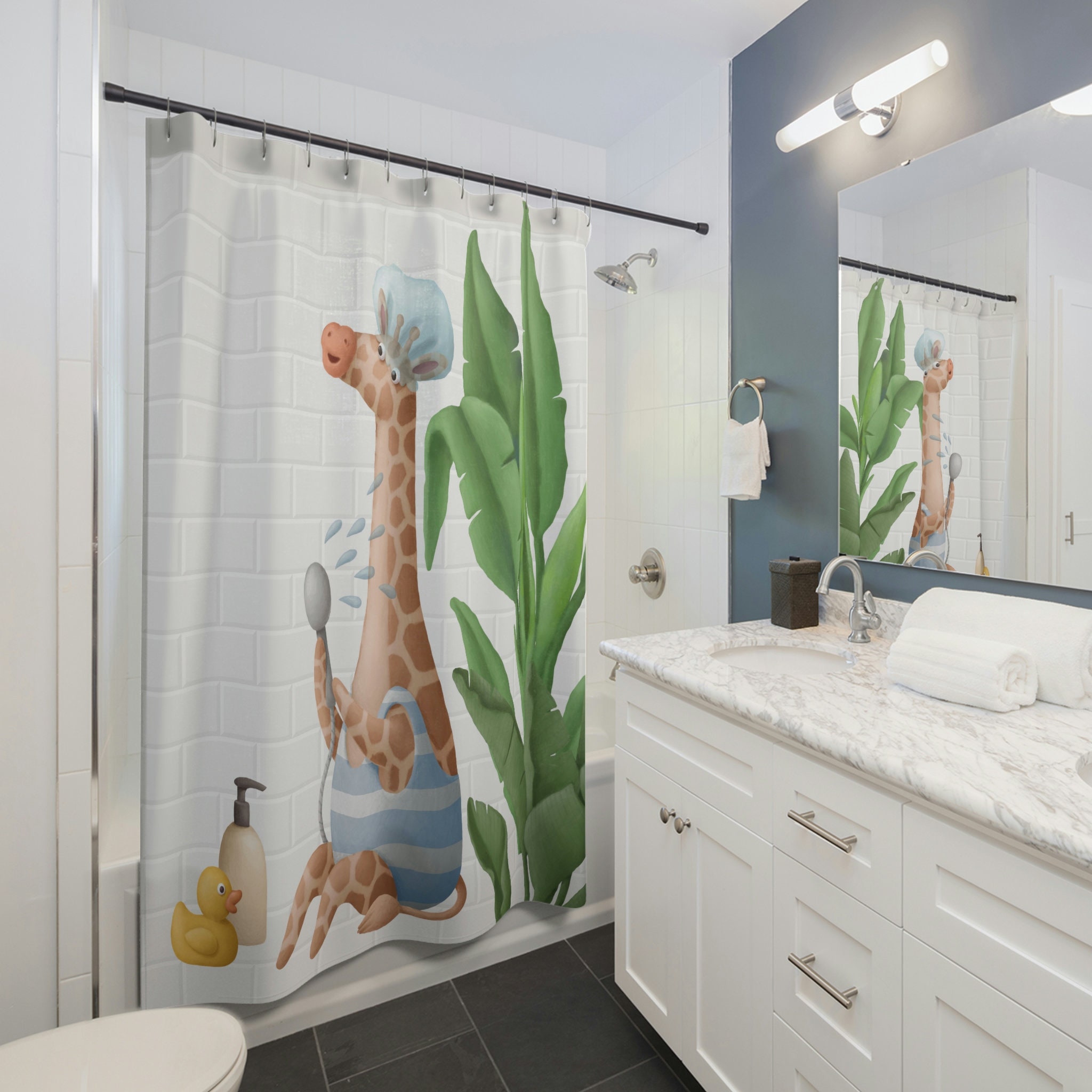 Funny Giraffe Shower Curtain for Kids Bathroom - Animal Bathroom Decor & Housewarming Gift Included - Image 2