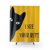 Funny Mid Mod Cat Yellow and Black Retro Shower Curtain for a Playful Bathroom