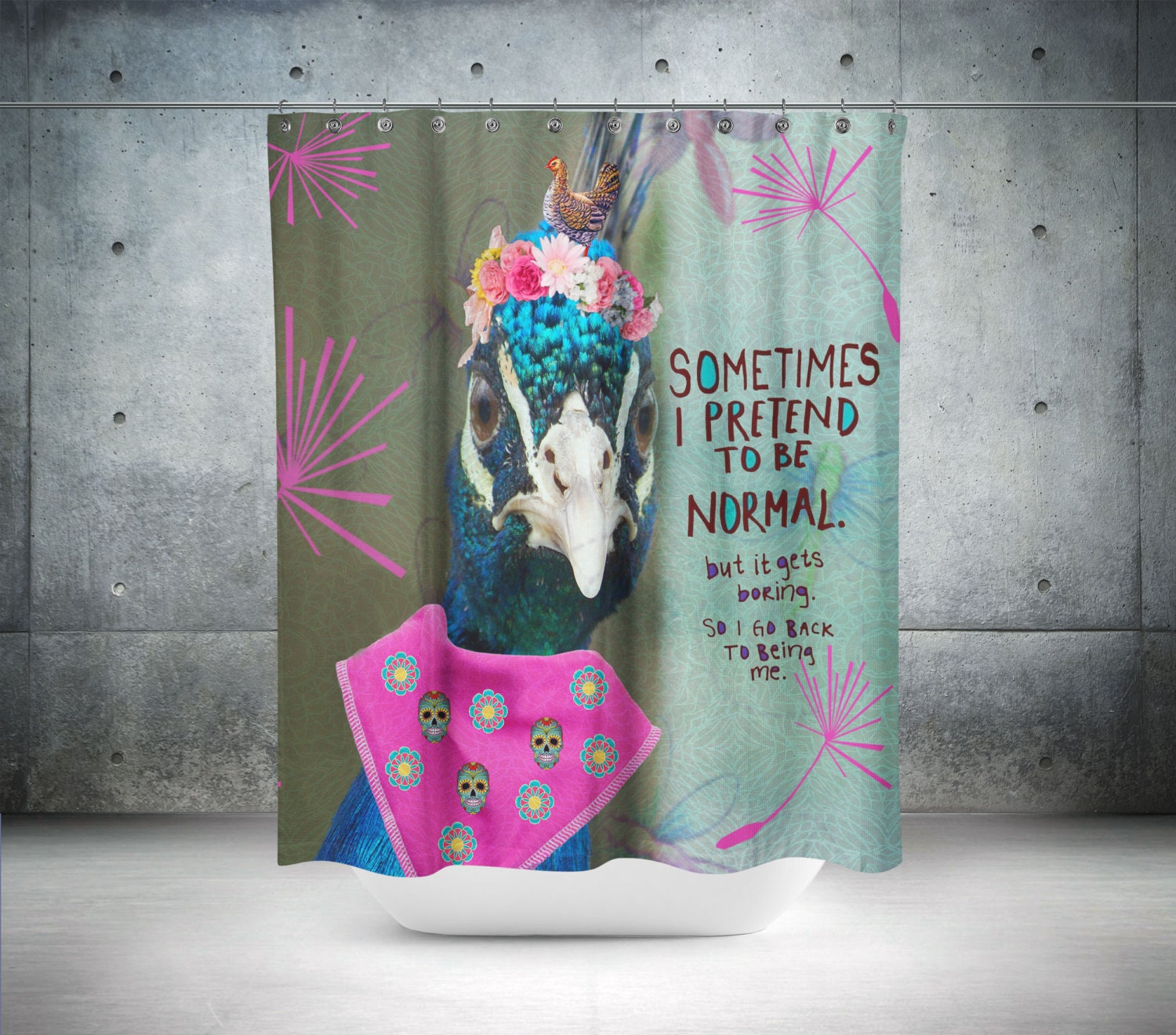 Funny Peacock Quote Shower Curtain Set with Humorous Bath Accessories