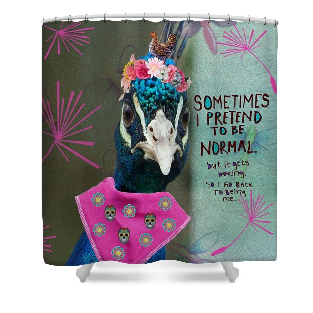Funny Peacock Quote Shower Curtain Set with Humorous Bath Accessories - Image 2