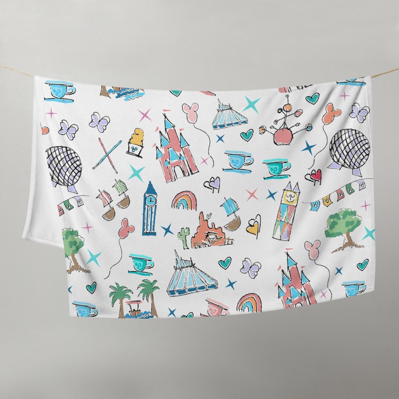 Fuzzy Disney Parks Sketch Throw Blanket: Walt Disney World Throw Blanket for Cozy Nights - Image 2