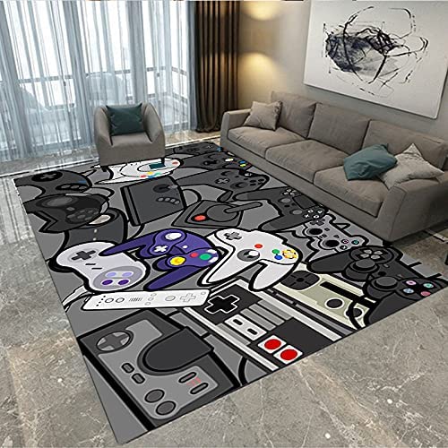 Game Area Rugs for Boys' Bedroom: Large Non-Slip Carpets with Controller and Gamepad Design