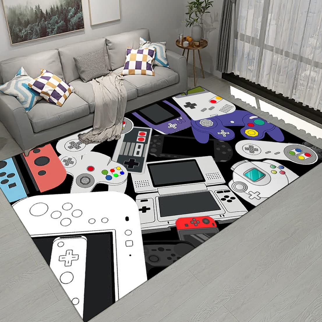 Game Controller Modern Blue Floor Mats for Living Room Boys, Cool Painting Gamer Design Gamepad Printed - Image 2