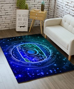 Game Loading Gamepad Floor Rug - Blue Polyester Carpet for Boys Room/Game Room