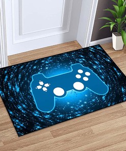 Game Room Rugs for Boys - Blue Galaxy Game Loading Gamepad Printed Rug for Living Room/Bedroom - Entryway Carpet