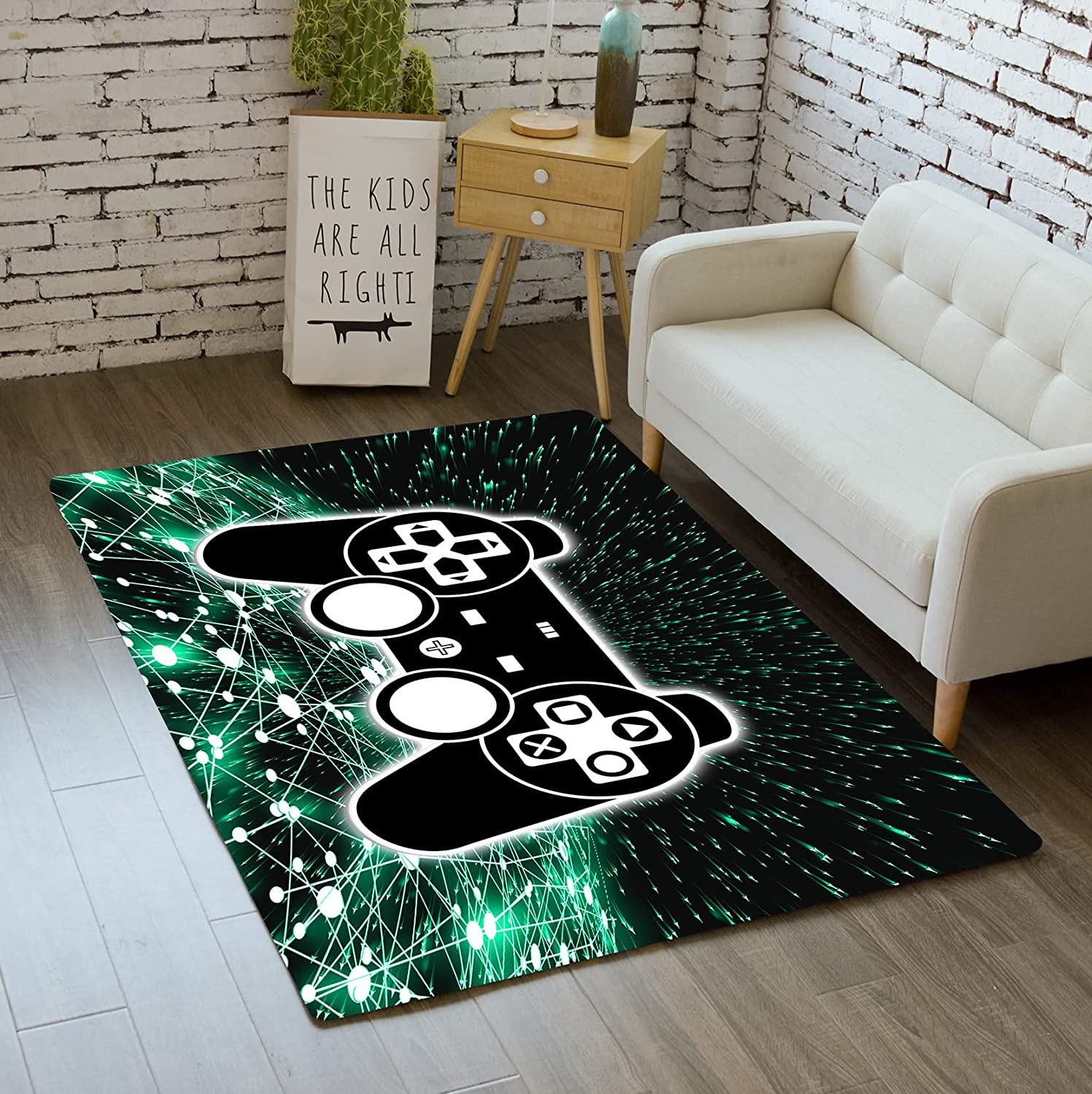 Game Rug for Teen Boys with Game Controller Decoration - 3D Gaming Rugs for Living Room or Playroom