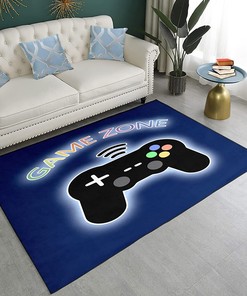 Game Zone Area Rug for Gamer Carpets - Black Gamepad Small Floor Mats for Exercise or Yoga