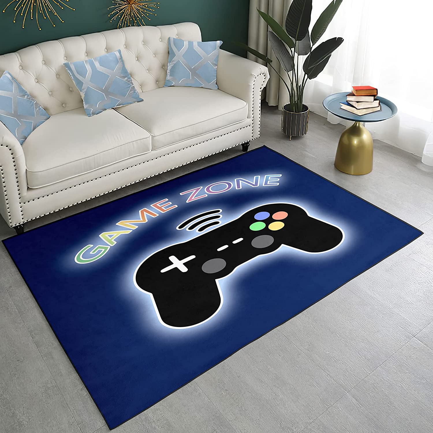Game Zone Area Rug for Gamer Carpets - Black Gamepad Small Floor Mats for Exercise or Yoga