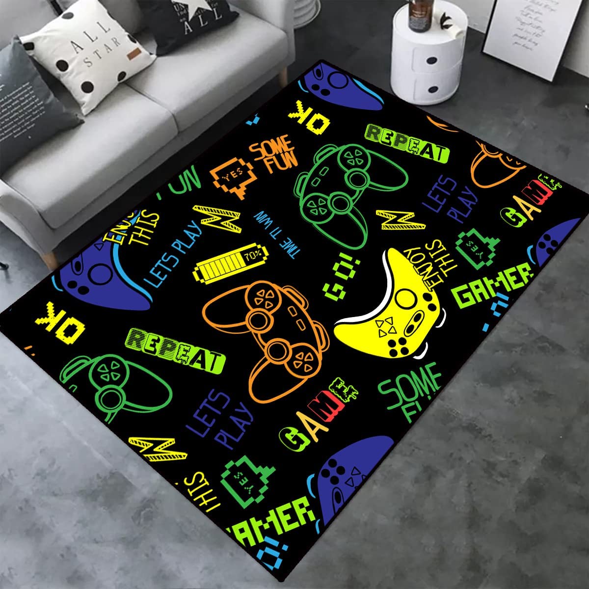 Game-Themed Area Rug with 3D Gamer Carpet and Gamepad Controller Print
