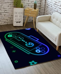 Gamepad Area Rug for Gamer Room - Black Pacman Anime Gaming Carpet for Kids Bedroom/Living Room