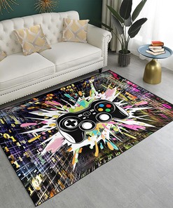 Gamepad Area Rug with 3D Printed Video Game Controller Digital Space Crystal Floor Mat
