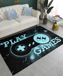 Gamepad Area Rugs for Gamer Floor - Red and Black Rugs for Boys' Gaming Bedroom