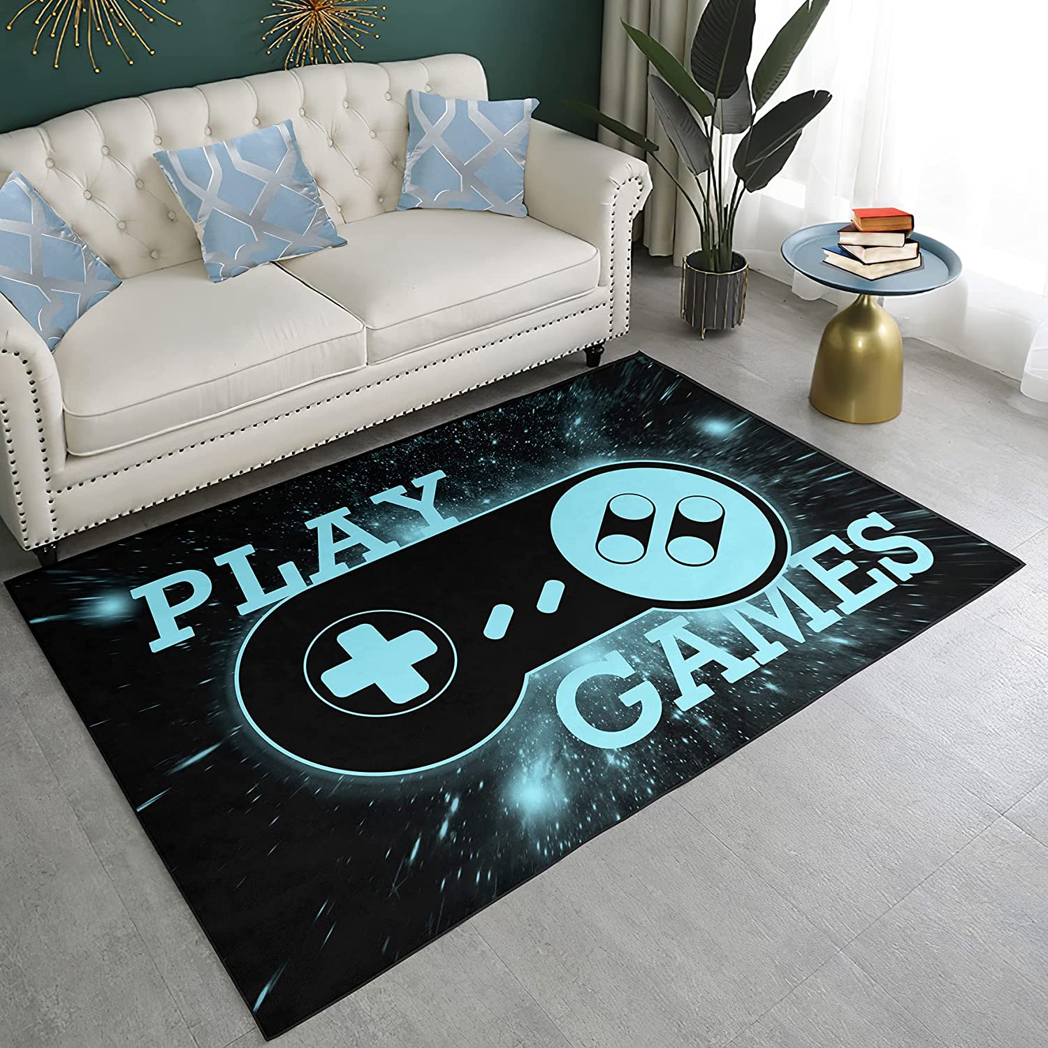 Gamepad Area Rugs for Gamer Floor - Red and Black Rugs for Boys' Gaming Bedroom
