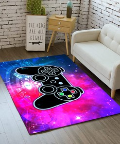 Gamepad Area Rugs for Gamer Room - Blue/Hot Pink Printed Living Room Mat for Teens