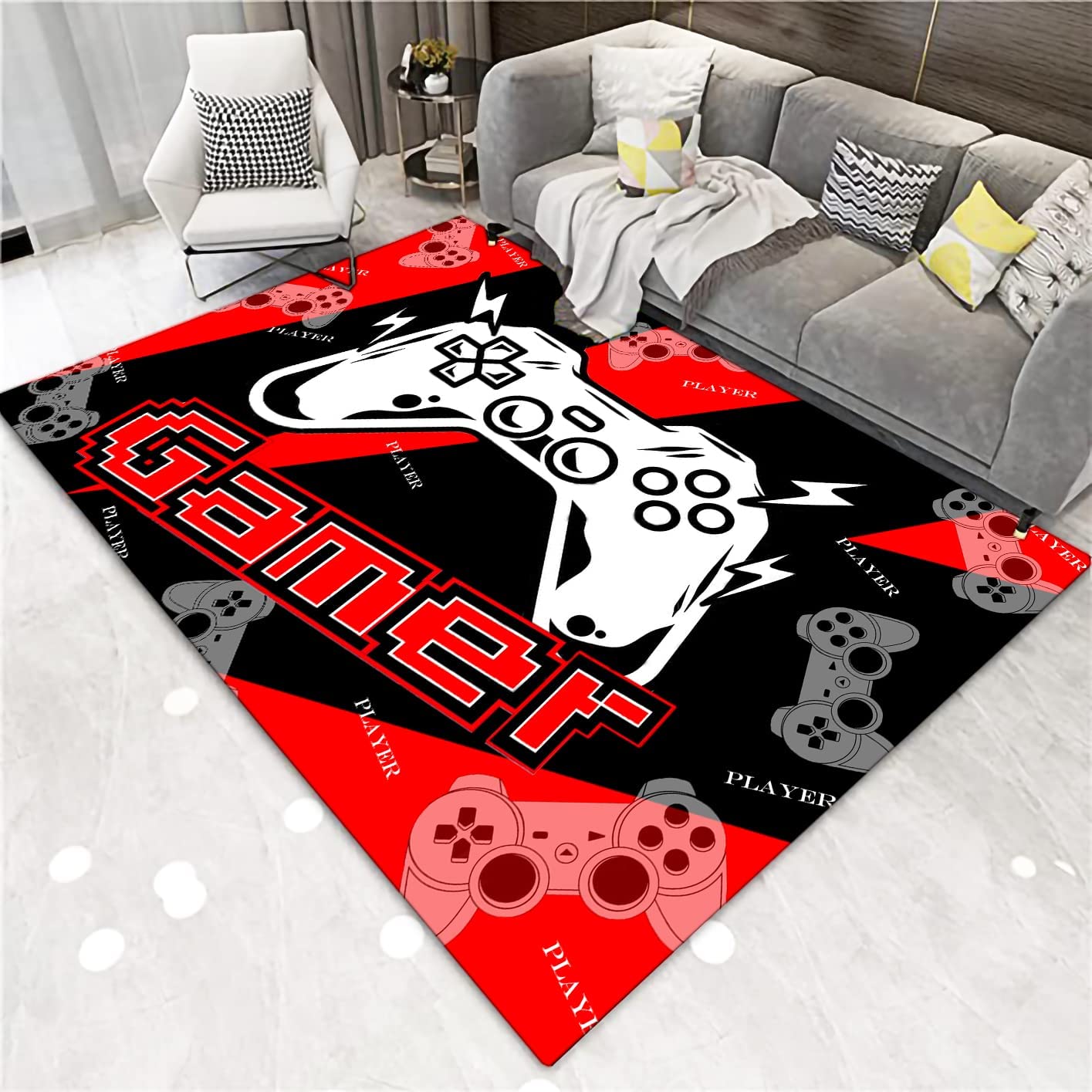 Gamepad Black Cool Area Rugs for Home Decor with Video Game Player Blue Yoga Mat Polyester Doormat, Large Game Room Rug - Image 3