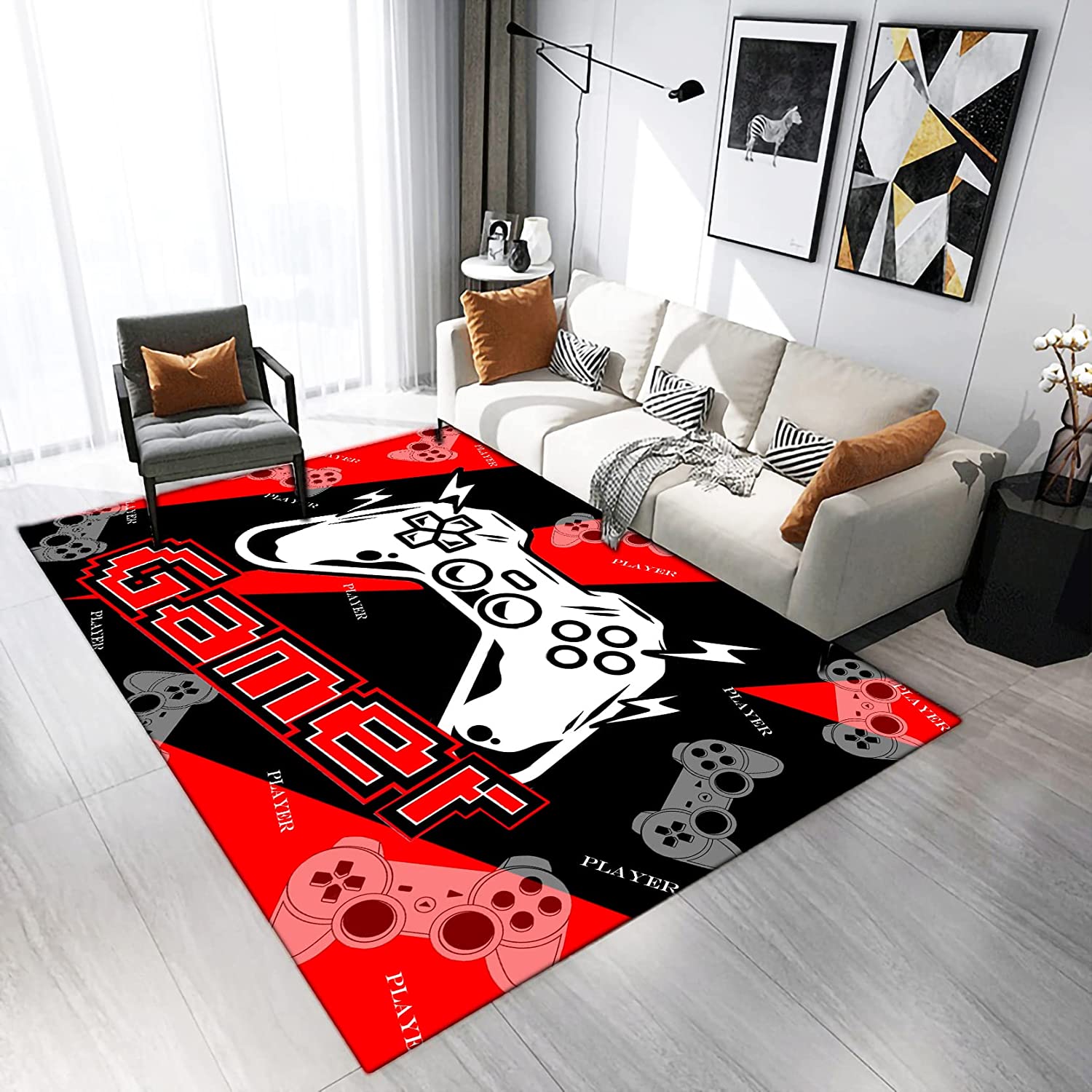 Gamepad Black Cool Area Rugs for Home Decor with Video Game Player Blue Yoga Mat Polyester Doormat, Large Game Room Rug - Image 4