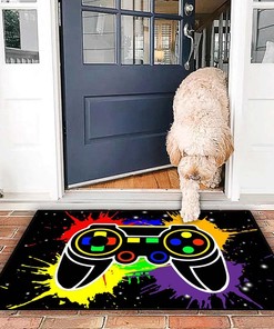Gamepad Buttons Printed Black Floor Area Rugs for Boys' Bedroom