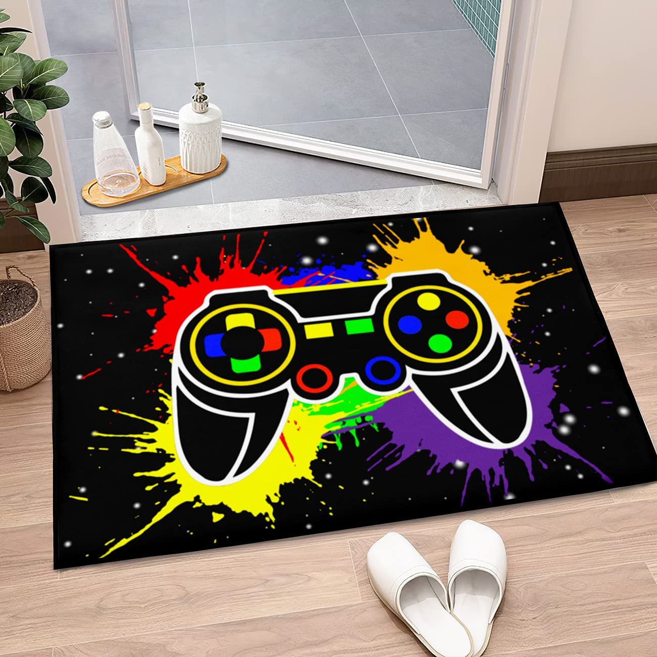 Gamepad Buttons Printed Black Floor Area Rugs for Boys' Bedroom - Image 2