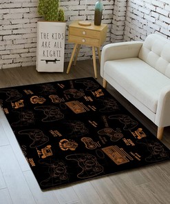 Gamepad Cartoon Area Rug - Black/Brown Gaming Floor Mat for Kids Bedroom/Living Room