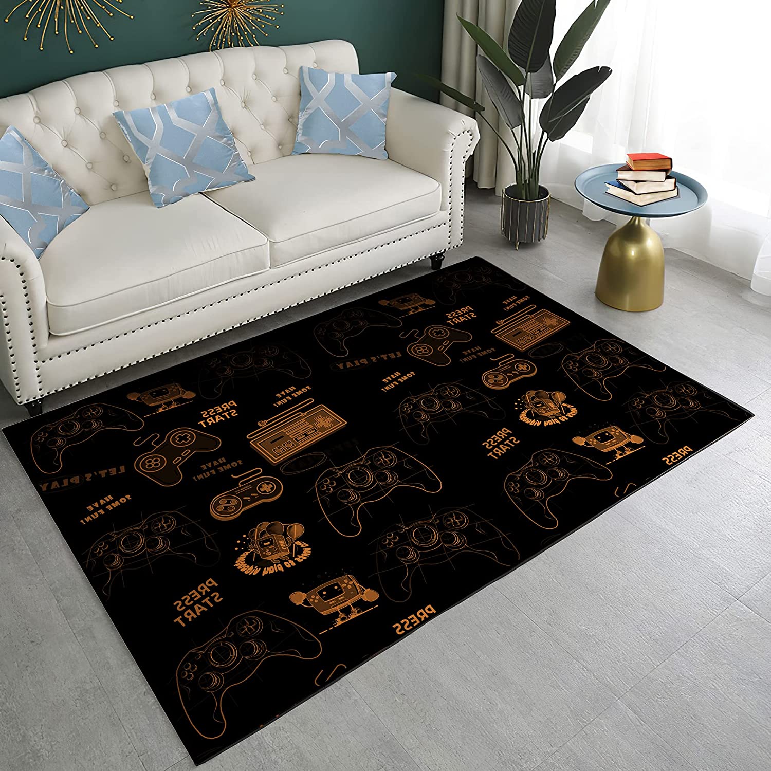 Gamepad Cartoon Area Rug - Black/Brown Gaming Floor Mat for Kids Bedroom/Living Room - Image 2