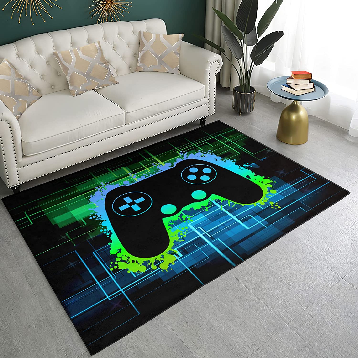 Gamepad Controller Rugs with Standing Floor Pad Yoga Mat for Cool Game Room Themed Gamer Rugs