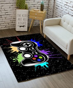 Gamer Area Rug for Bedroom Boys - Black Cartoon Painting Gamepad Carpet for Teens