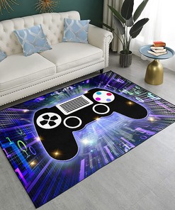 Gamer Carpet Area Rugs for Living Room Decor - Purple and Blue Gamepad Printed Floor Mats