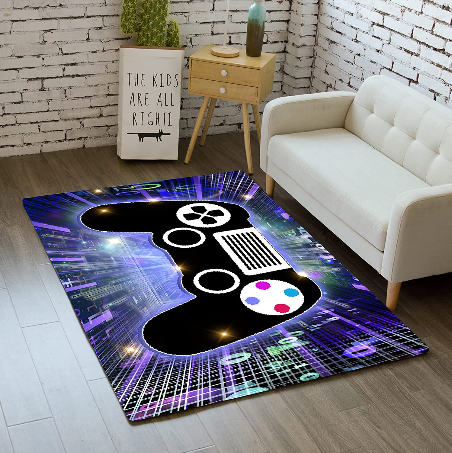 Gamer Carpet Area Rugs for Living Room Decor - Purple and Blue Gamepad Printed Floor Mats - Image 2