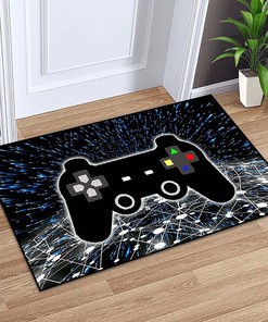Gamer Controller Area Rug - Black Outdoor Gamepad Carpets for Bedroom/Living Room