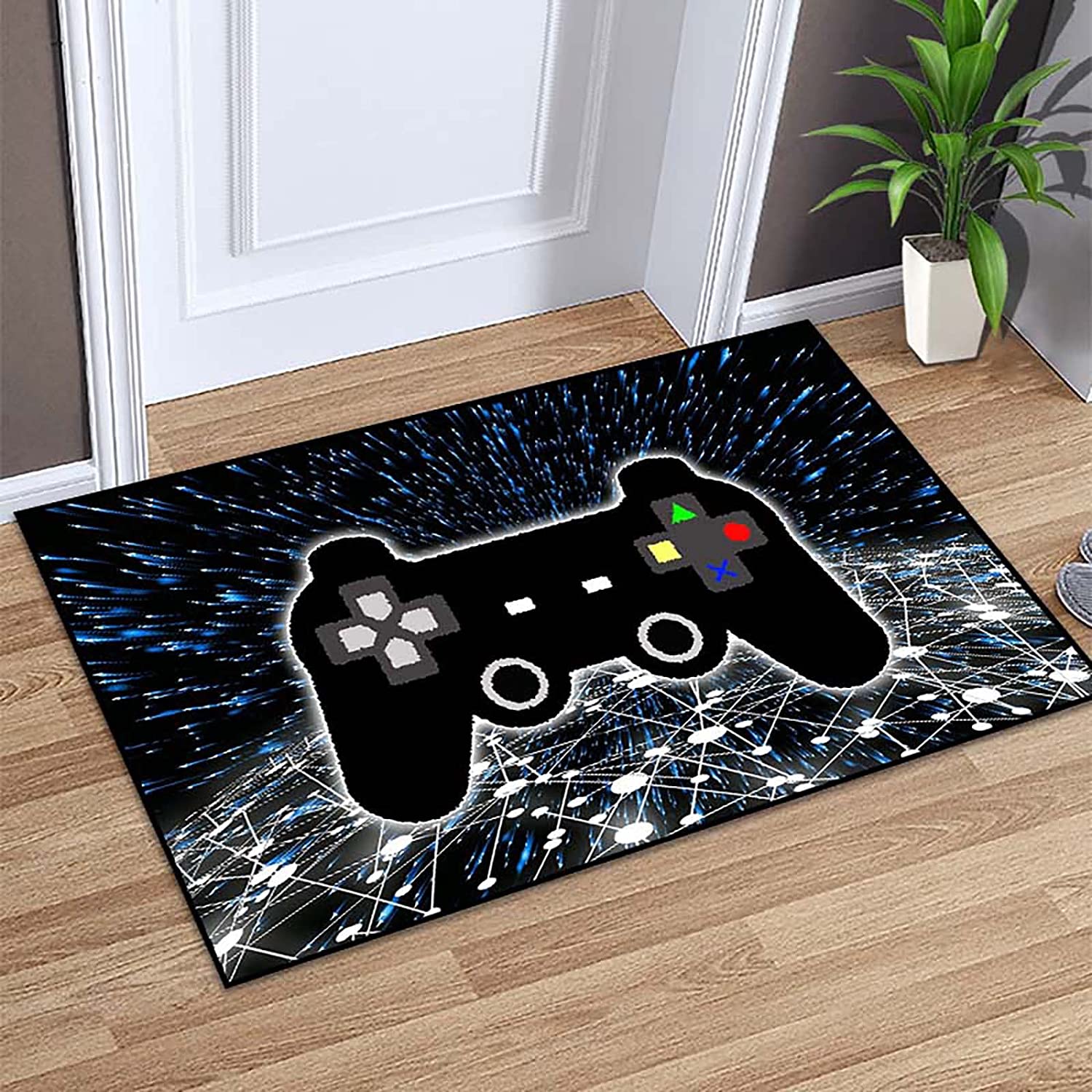Gamer Controller Area Rug - Black Outdoor Gamepad Carpets for Bedroom/Living Room