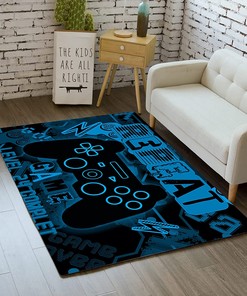 Gamer Living Room Floor Mats - Black Video Game Level Up Carpet for Kids/Teens