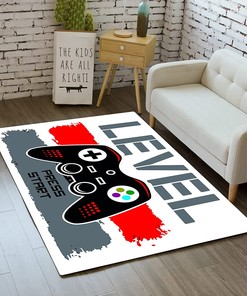 Gamer Living Room Mat - Grey/White Gamepad Carpets for Bedroom Boys/Teens