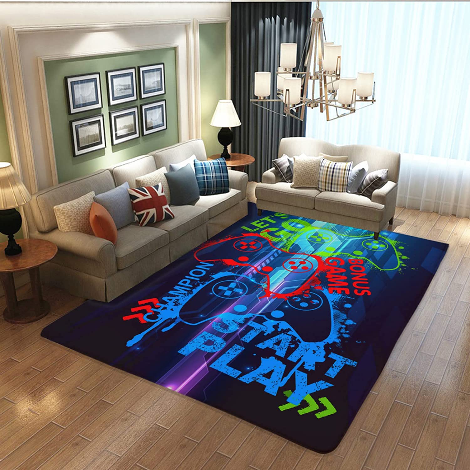 Gamer Room Decor Controller Gamepad Area Rug for Men Teenage with Non Skid Playroom Crystal Polyester Sofa Floor Chair - Image 2