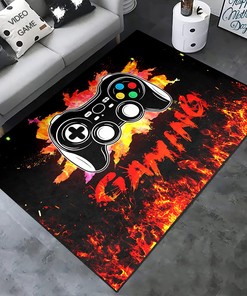 Gamer Room Mat with Game Theme Home Decor in HD Green Graffiti Gamepad Controller Carpet Game Area Rugs