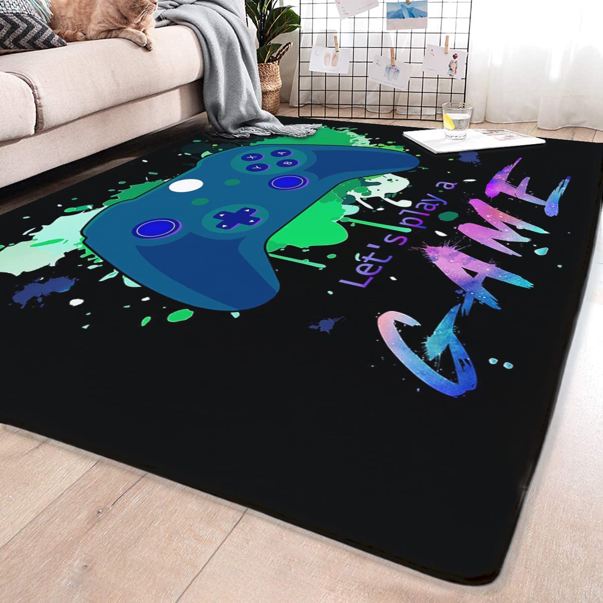 Gamer Rugs for Bedroom - Non-Slip Crystal Floor Polyester Carpets for Living Room and More