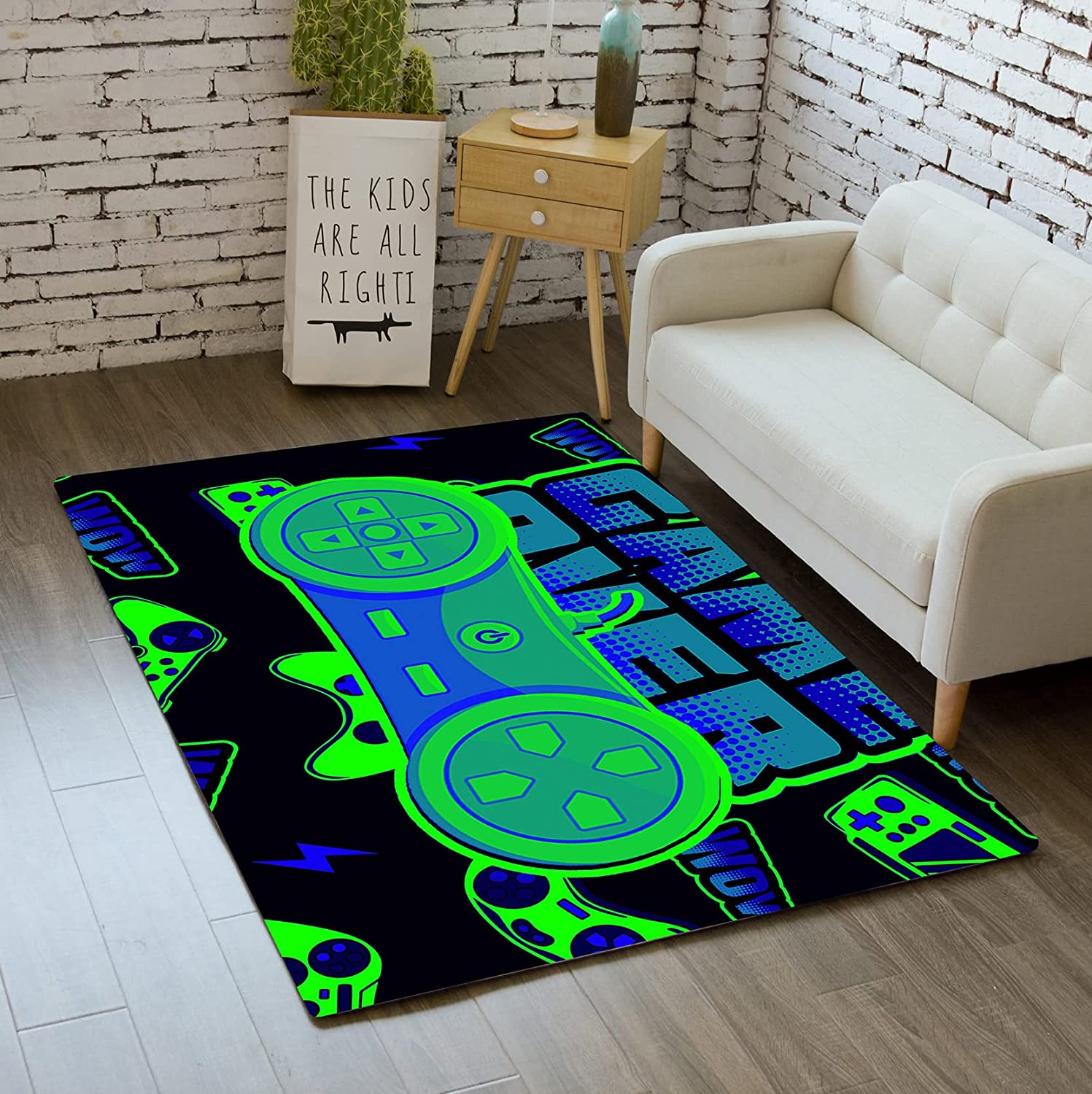 Gamer Rugs for Boys' Bedroom - Gamepad Print Carpet for Playroom or Area Rug for Restaurant Room