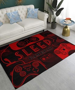Gamer Rugs for Video Game Room - Brown and Black Entryway Carpet with Fire Design
