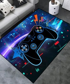 Gamer Video Game Area Rug - 3D Printed Living Room Mat with Game Controller PatternNon-Slip Polyester Decor