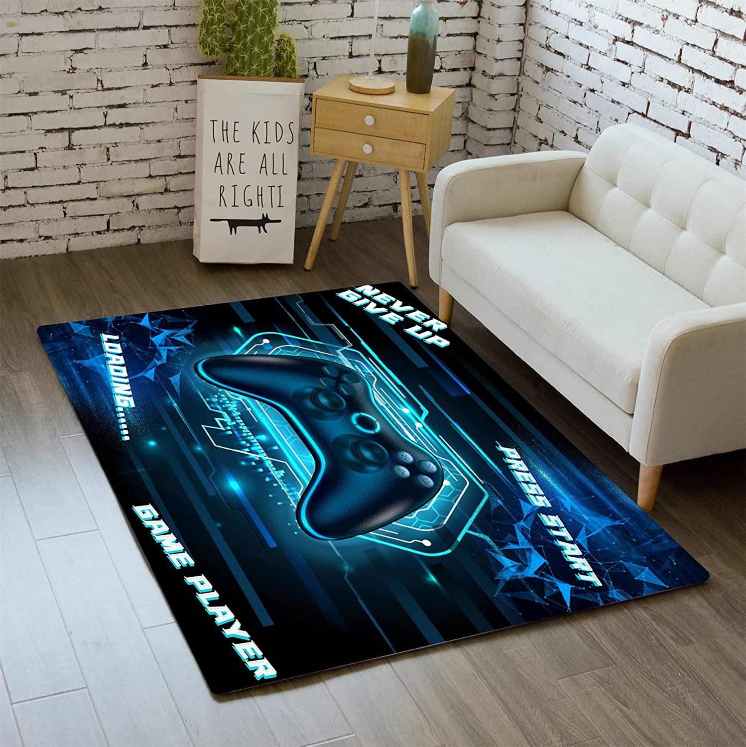 Gaming Area Rug for Kids Bedroom/Living Room - Blue 3D Gamepad Carpet for Boys/Teens