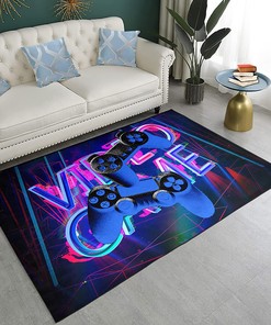 Gaming Area Rug for Teens/Adults - Blue 3D Gamepad Rug for Bedroom/Living Room