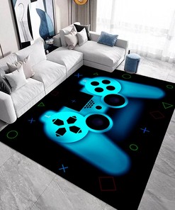 Gaming Pattern Area Rug for Boys Room Decor - Non-Slip Gamer Rug