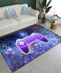 Gaming Room Decor Rug for Video Gamers - Washable Gamepad Carpet, Lightning Print