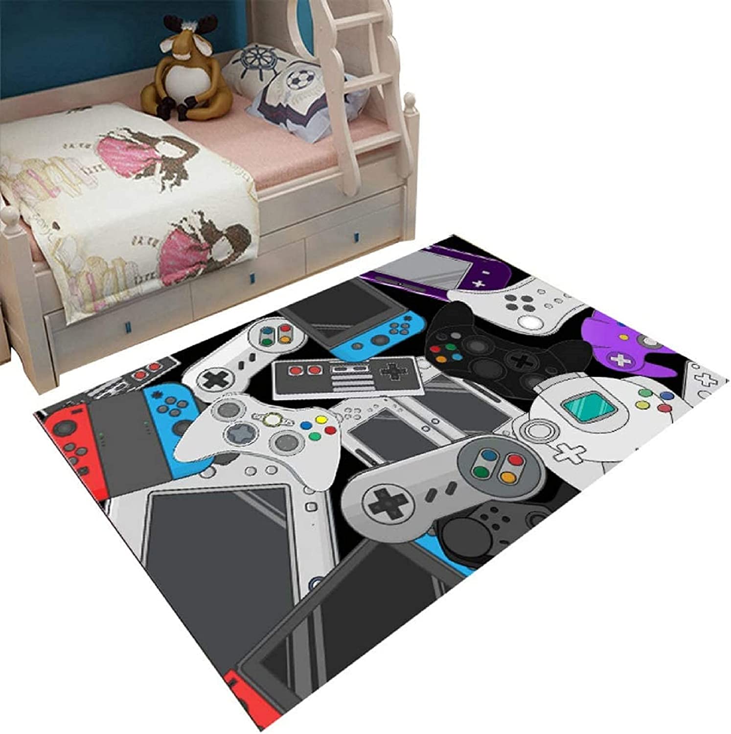 Gaming Rug for Kids Boy - 3D Printed Gamepad Black Carpets for Bedroom or Living Room - Image 2